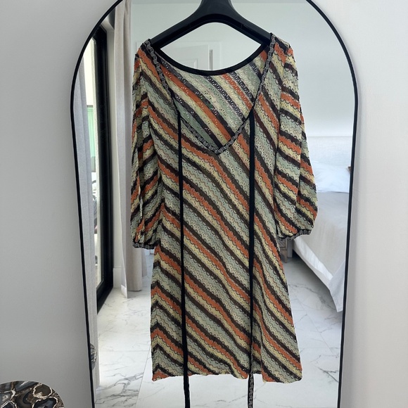 Missoni Open Back Criss Cross Belt Knit Dress, 3/4 sleeves, IT 42, Made in Italy - Picture 7 of 9